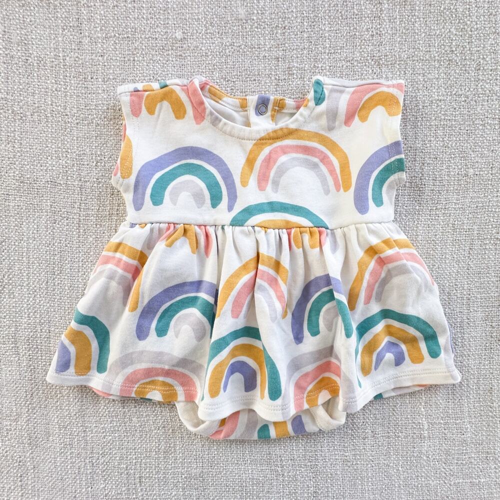 Tea Collection White Rainbow Bodysuit Dress VGUC 3-6mo